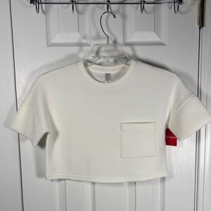 SPANX Cream Cropped Pocket Short Sleeve Top